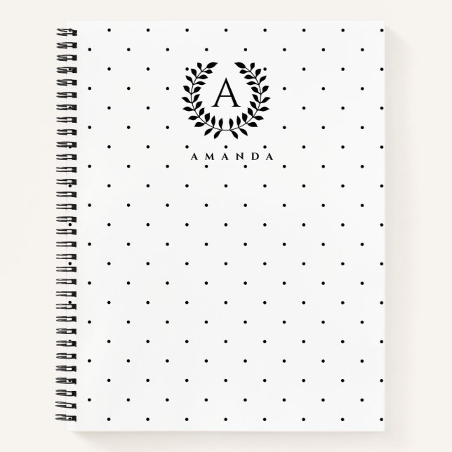 Carnet Motif à pois monogramme laurier noir et blanc (Devant)