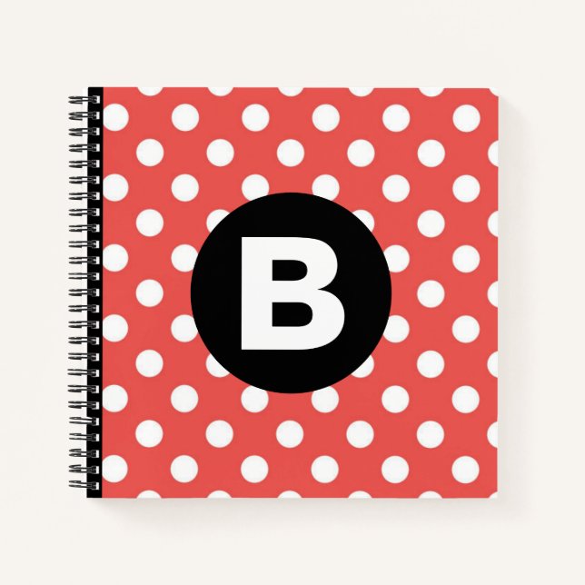Carnet Motif à pois rouges et monogramme noir (Devant)