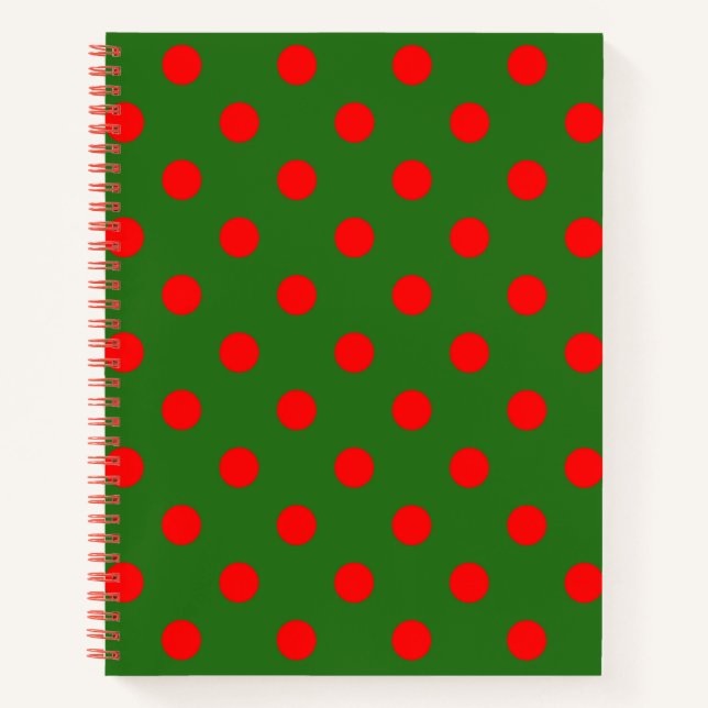 Carnet Motif à pois rouges sur fond vert  (Devant)