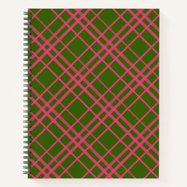 Carnet Motif à rayures carreaux rose sur fond vert  (Devant)