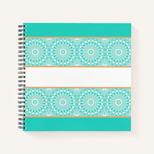 Carnet Motif à rayures de mandala turquoise (Devant)