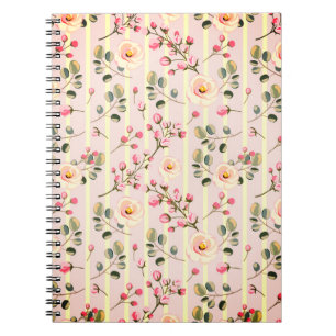 Carnet Motif à rayures florales rose pâle