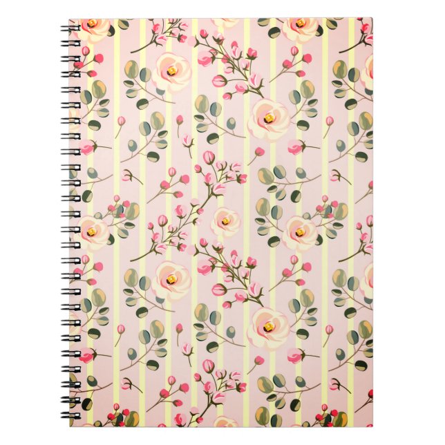 Carnet Motif à rayures florales rose pâle (Devant)