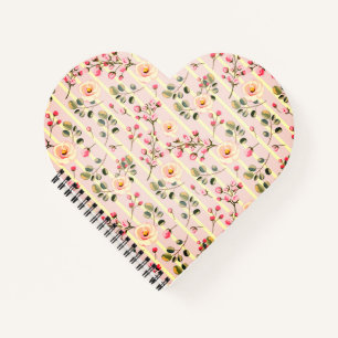 Carnet Motif à rayures florales rose pâle