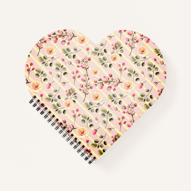Carnet Motif à rayures florales rose pâle (Devant)