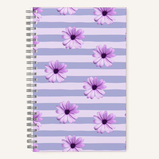 Carnet Motif à rayures pastel avec des marguerites (Recto)
