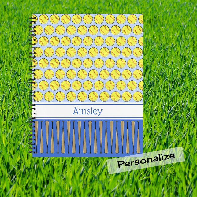 Carnet Motif à thème Softball nom personnalisé (Créateur téléchargé)