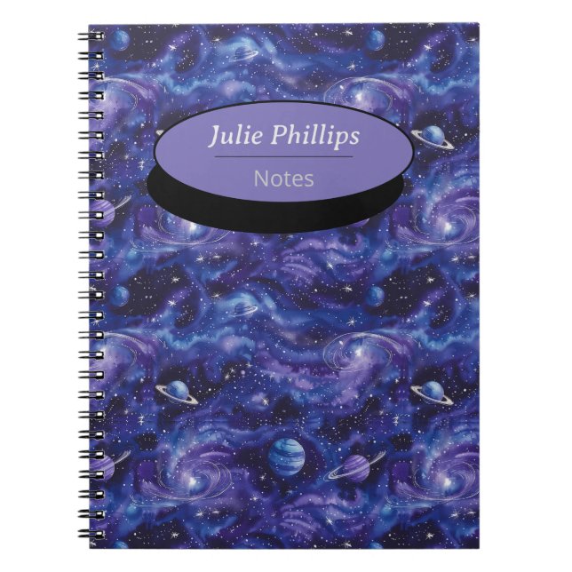 Carnet Motif à thème spatial avec étoiles et planètes (Devant)