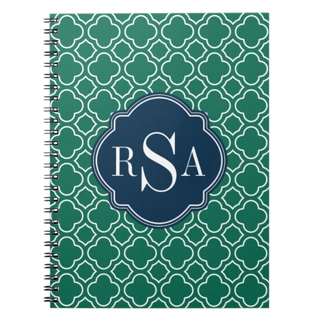 Carnet Motif à trois monogrammes Emerald Quatrefoil (Devant)