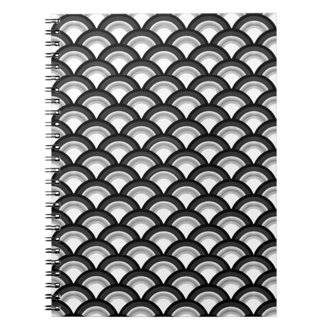 Carnet Motif à vagues Art déco - noir et blanc (Devant)