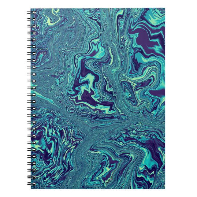 Carnet Motif Abstrait de Marbre Liquide Bleu (Devant)