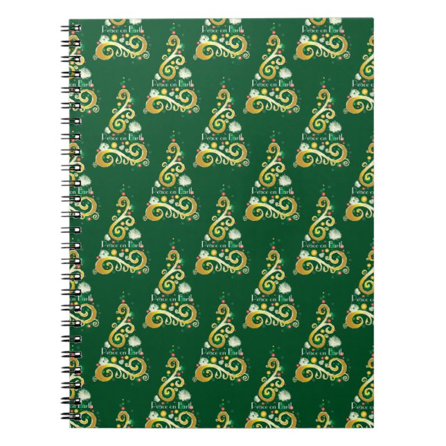 Carnet motif Abstrait de Noël vert et or (Devant)