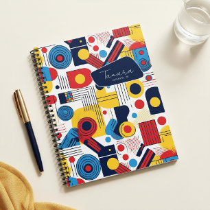 Carnet Motif abstrait géométrique rétro #10 Navy Rouge ID