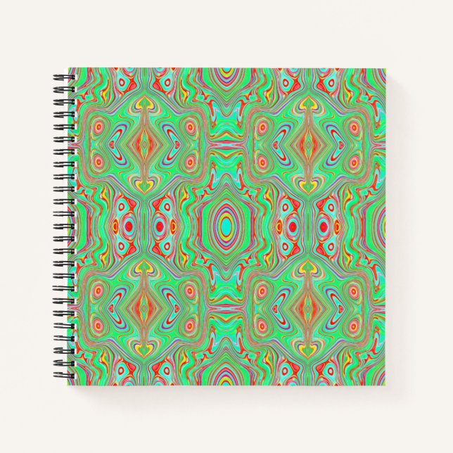 Carnet Motif Abstrait Orange Rétro et Vert Citron (Devant)