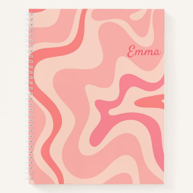 Carnet Motif abstrait rétro en spirale liquide rose blush (Devant)