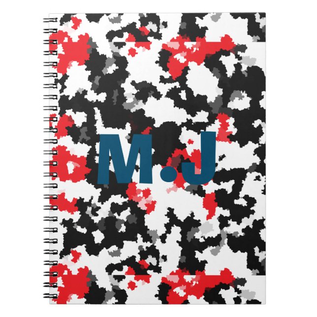 Carnet Motif Abstrait Rouge Noir Et Blanc Modifier Initia (Devant)