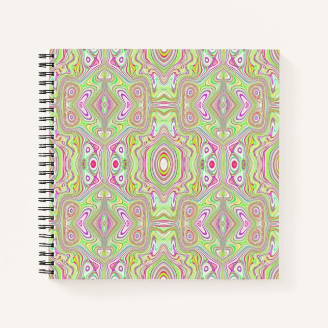 Carnet Motif Abstrait Trippy Retro Rose et Lime Green (Devant)