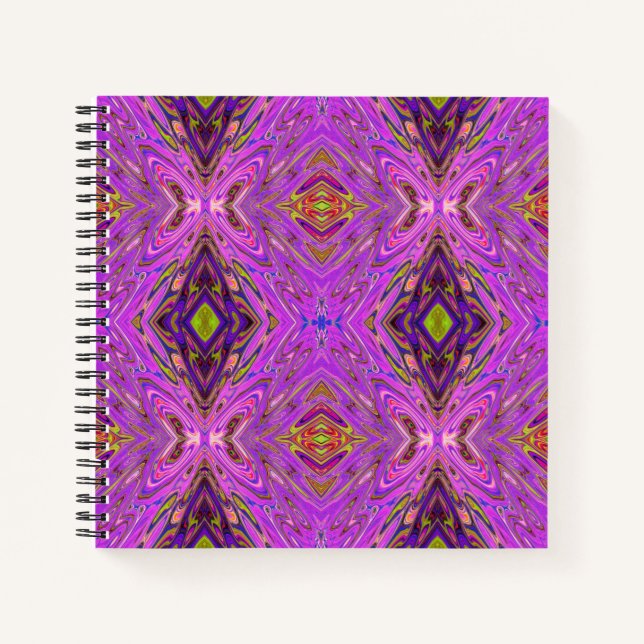 Carnet Motif Abstrait Trippy rose et violet (Devant)