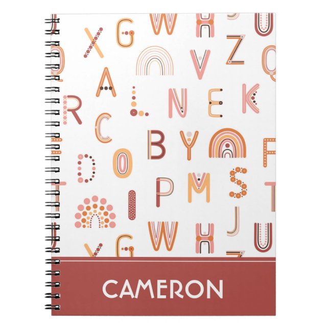 Carnet Motif Alphabet arc-en-ciel amusant (Devant)