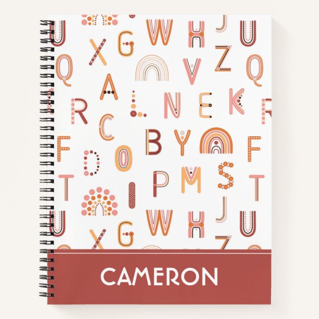 Carnet Motif Alphabet arc-en-ciel amusant (Devant)
