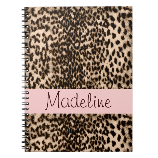 Carnet Motif animal, brun, rose, monogramme (Devant)
