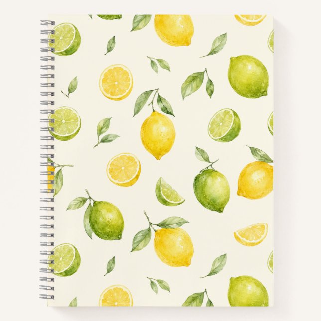 Carnet Motif aquarelle d'agrumes citron vert citron (Devant)