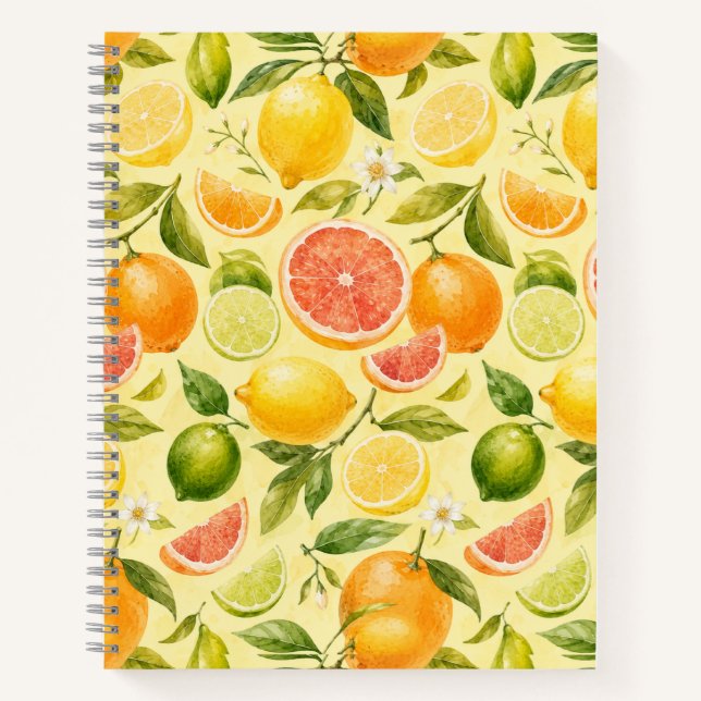 Carnet Motif aquarelle de fruits de citron (Devant)