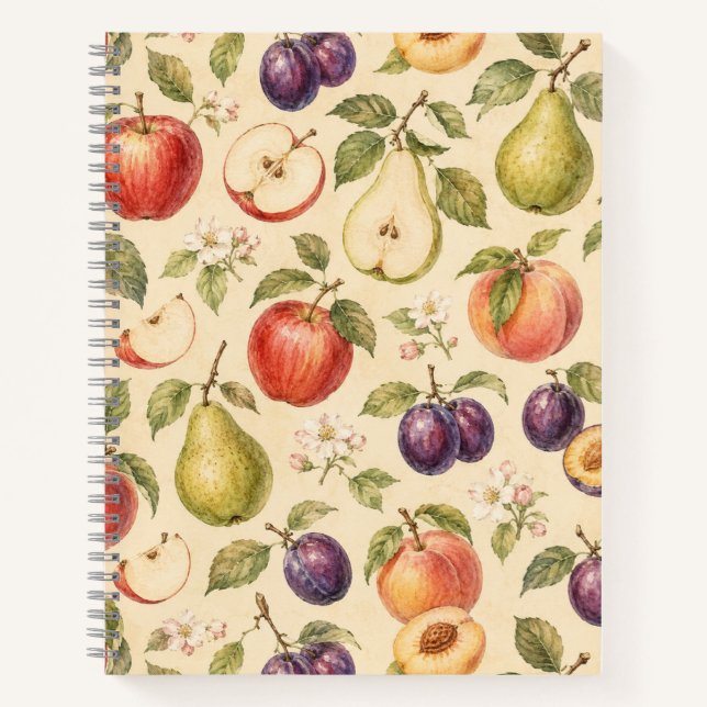 Carnet Motif aquarelle de fruits de verger (Devant)