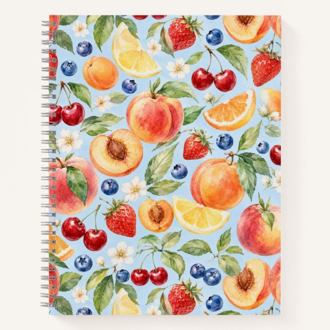 Carnet Motif Aquarelle de Fruits d'Été Mixtes (Devant)