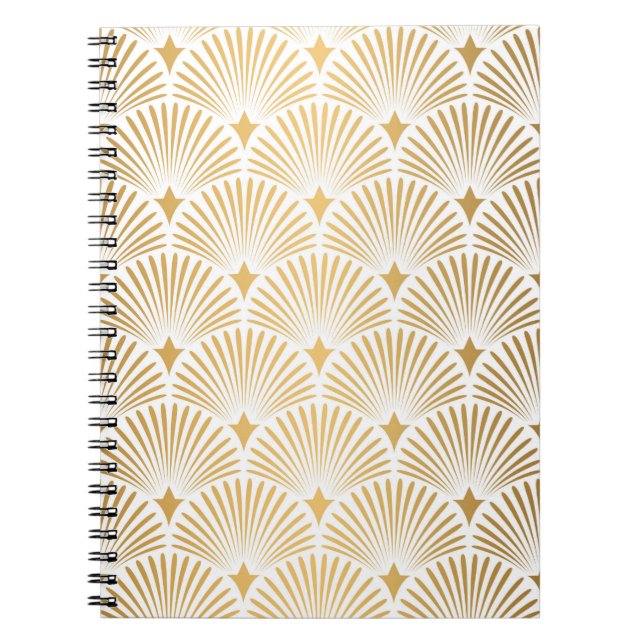 Carnet Motif Art déco. Simples grappes blanches et dorées (Devant)