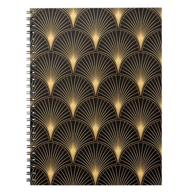 Carnet Motif Art déco. Simples grappes noir et or (Devant)