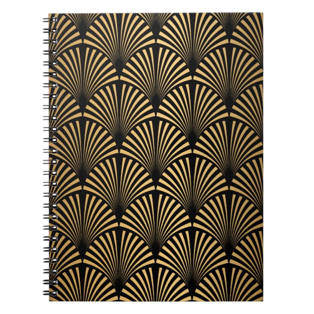 Carnet Motif Art déco. Simples grappes noir et or (Devant)