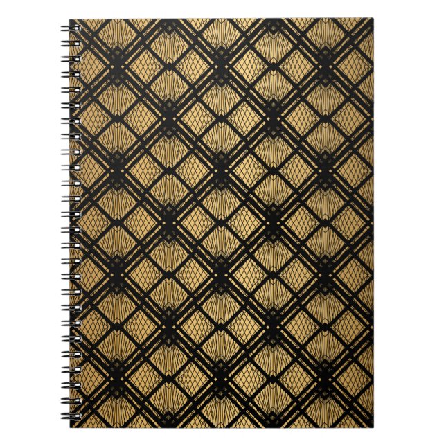 Carnet Motif Art déco. Simples grappes noir et or (Devant)