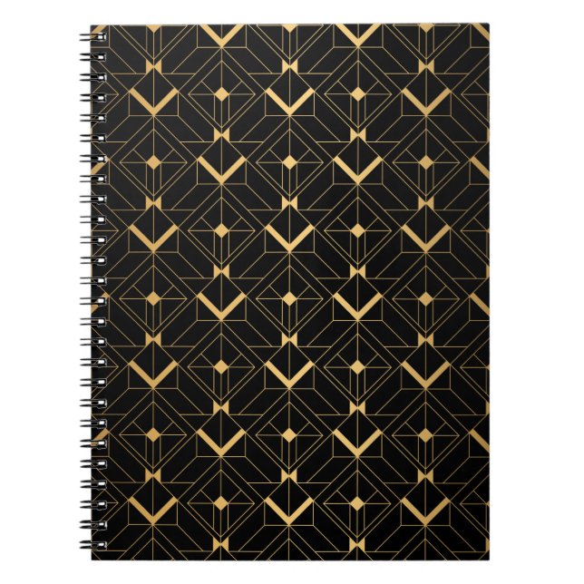 Carnet Motif Art déco. Simples grappes noir et or (Devant)