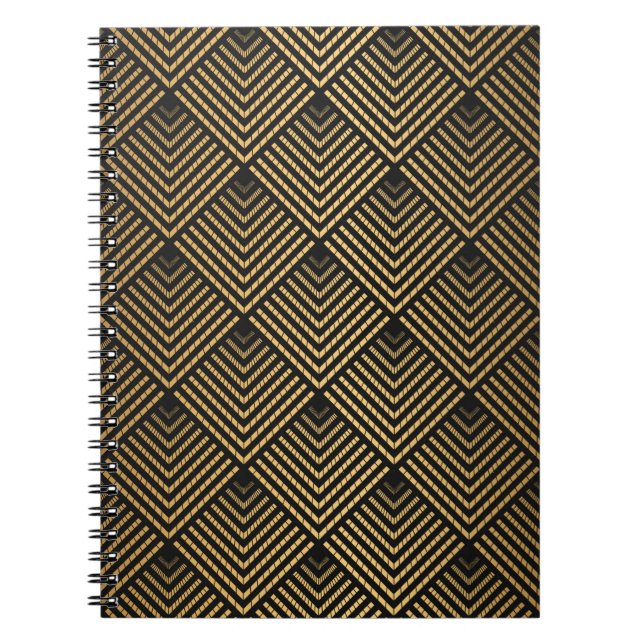 Carnet Motif Art déco. Simples grappes noir et or (Devant)