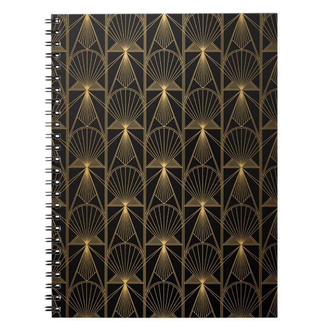 Carnet Motif Art déco. Simples grappes noir et or (Devant)