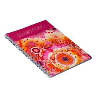 Carnet Motif artistique de cercles batik orange gras rose