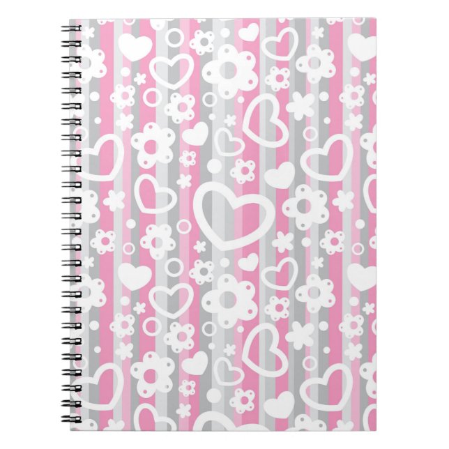 Carnet Motif avec des coeurs et des fleurs (Devant)