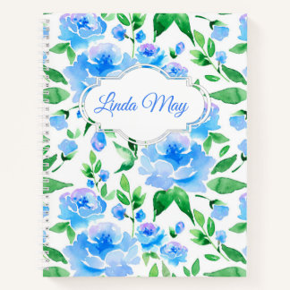 Carnet Motif avec fleurs d'aquarelle bleue