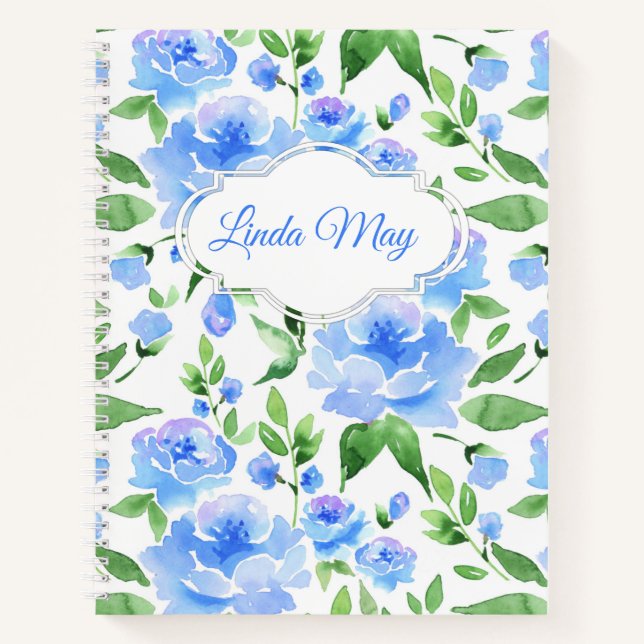 Carnet Motif avec fleurs d'aquarelle bleue (Devant)