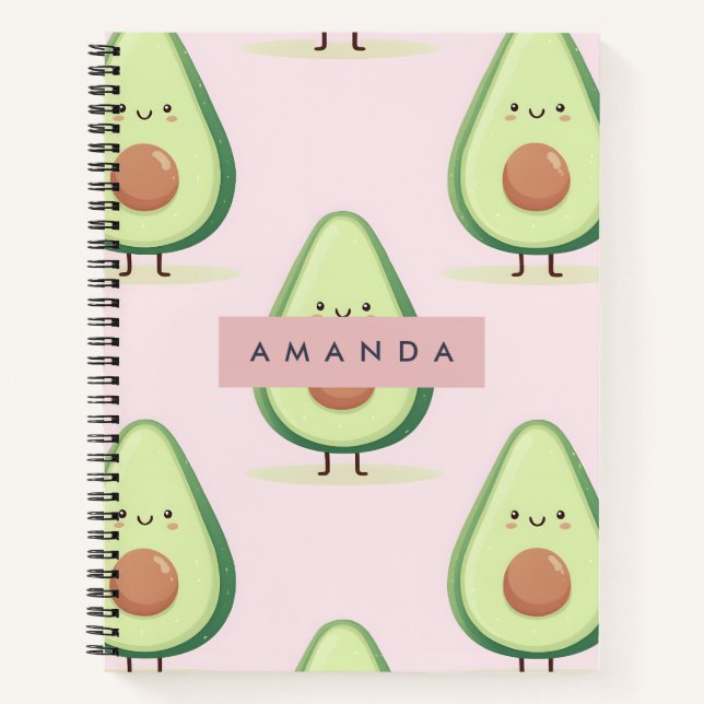 Carnet Motif Avocado personnalisé mignon souriant (Devant)