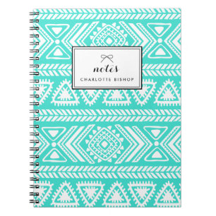 Carnet Motif Aztèque Tribal Turquoise Personnalisé