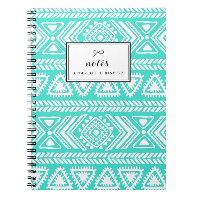 Carnet Motif Aztèque Tribal Turquoise Personnalisé (Devant)