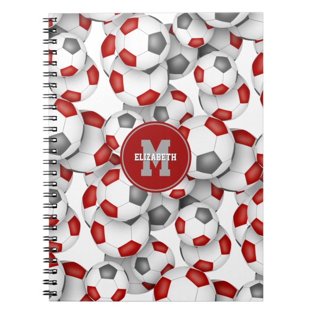 Carnet motif ballons de foot gris rouge enfants sports (Devant)