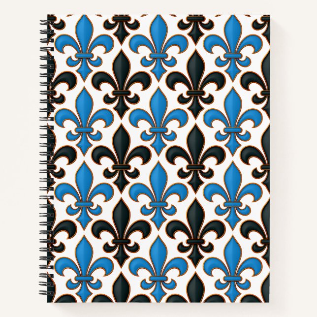 Carnet Motif baroque fleur de lis noir bleu  (Devant)