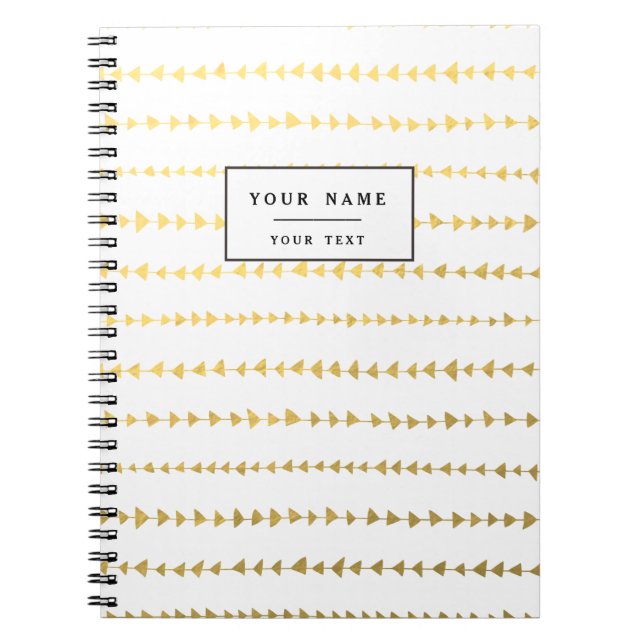 Carnet Motif blanc de flèches de feuille d'or de Faux (Devant)