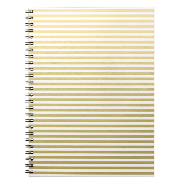 Carnet Motif blanc de rayures de feuille d'or de Faux (Devant)