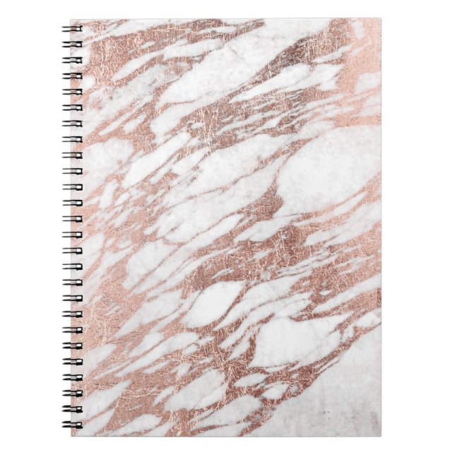 Carnet Motif blanc et rose élégant chic de marbre d'or (Devant)