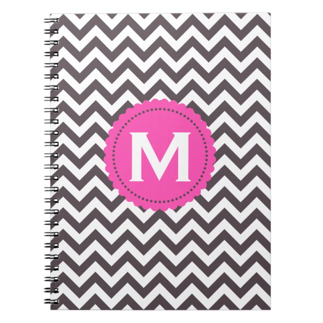 Carnet Motif blanc gris-foncé de Chevron de monogramme (Devant)