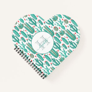 Carnet Motif blanc vert Cactus monogrammed